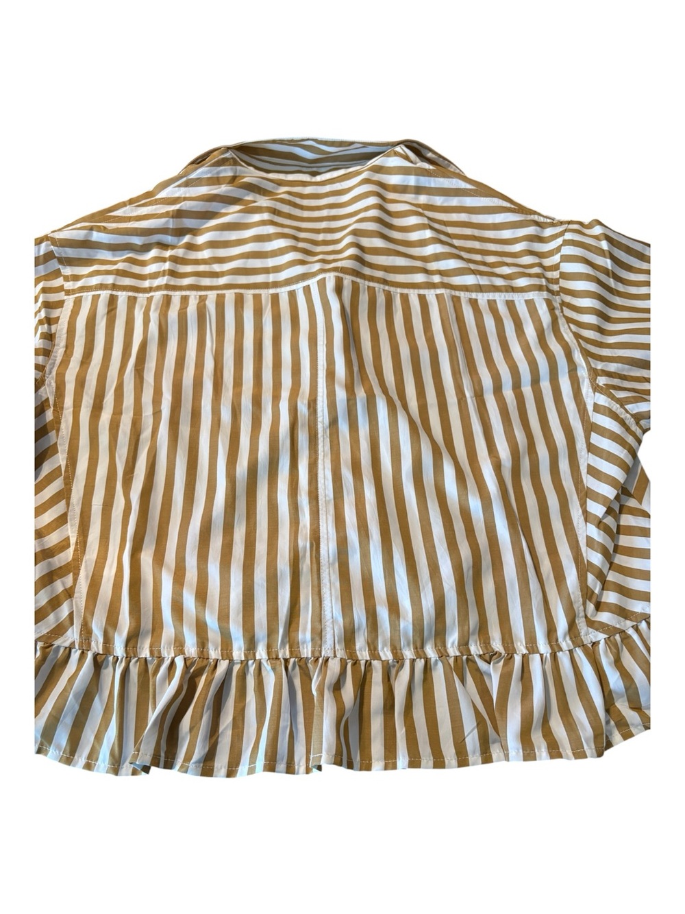 Cicy Bell NWT Striped Button-Front Ruffle Hem Top - Tan & White - Picture 5 of 10